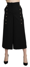 Dolce & Gabbana Black Wide Wool Leg Cropped Trouser Pant In Black