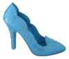 Dolce & Gabbana Blue Crystal Floral Cinderella Heels Shoes In Blue