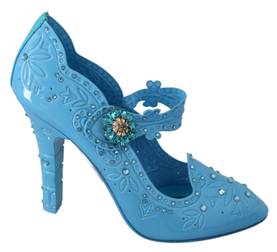 Dolce & Gabbana Blue Floral Crystal Cinderella Heels Shoes