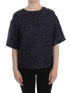 DOLCE & GABBANA DOLCE & GABBANA BLUE GOLD KEY PRINT SILK WOMEN'S BLOUSE