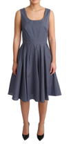 Dolce & Gabbana Blue Beige Geometric Cotton A-line Dress In Blue