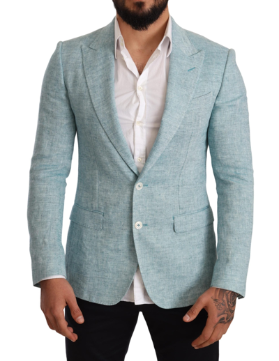 Dolce & Gabbana Blue Slim Fit Linen Coat Taormina Blazer In Light Blue