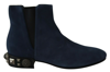 DOLCE & GABBANA DOLCE & GABBANA BLUE SUEDE EMBELLISHED STUDDED BOOTS WOMEN'S SHOES