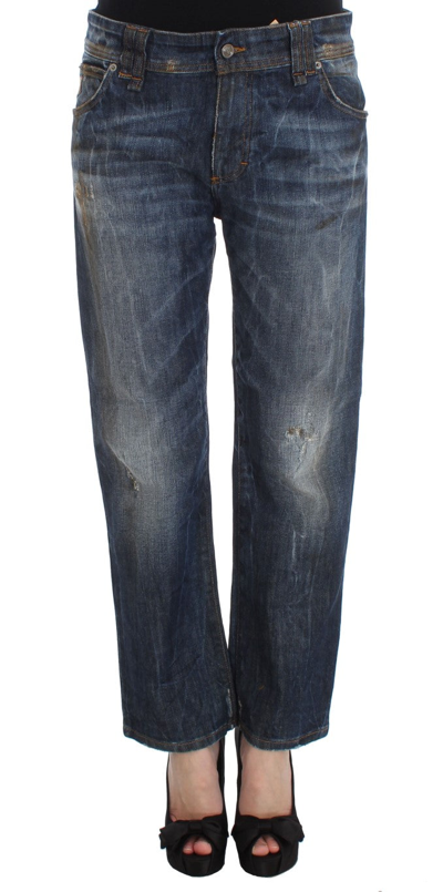 Dolce & Gabbana Blue Wash Cotton Boyfriend Fit Cropped Jeans