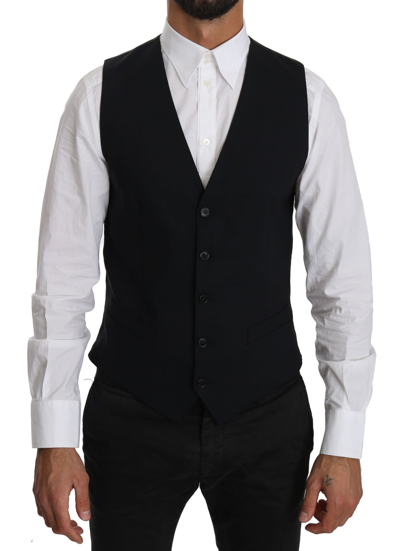 Dolce & Gabbana Blue Wool Waistcoat Formal Gilet Waistcoat