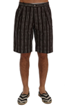 DOLCE & GABBANA DOLCE & GABBANA BORDEAUX WHITE STRIPED HEMP CASUAL MEN'S SHORTS