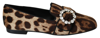 DOLCE & GABBANA DOLCE & GABBANA BROWN LEOPARD PRINT CRYSTALS LOAFERS FLATS WOMEN'S SHOES