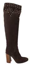 DOLCE & GABBANA DOLCE & GABBANA BROWN SUEDE STUDDED KNEE HIGH SHOES WOMEN'S BOOTS