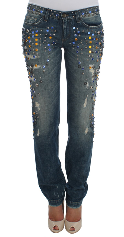 Dolce & Gabbana Crystal Embellished Girly Slim Fit Jeans In Blue