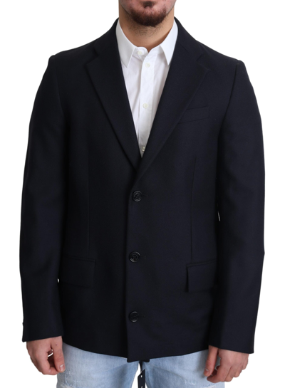 Dolce & Gabbana Blue Wool Notch Single Breasted Coat Blazer In Black
