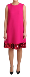 DOLCE & GABBANA DOLCE & GABBANA FUCHSIA WOOL SEQUIN SHIFT SLEEVELESS WOMEN'S DRESS