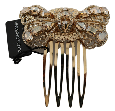 Dolce & Gabbana Gold Brass Clear Crystal Hair Stick Accessory Comb