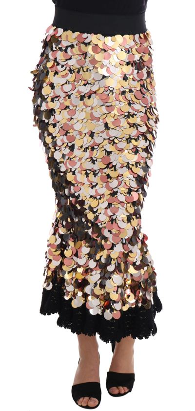 Dolce & Gabbana Gold Sequined Peplum High Waist Skirt In Black