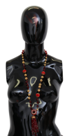 Dolce & Gabbana Gold Tone Brass Red Crystals Pendant Opera Chain  Necklace In Gold