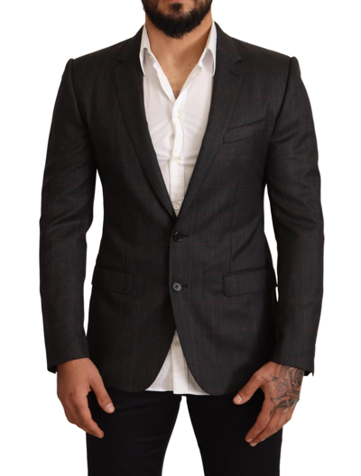Dolce & Gabbana Grey Check Wool Slim Fit Blazer Jacket