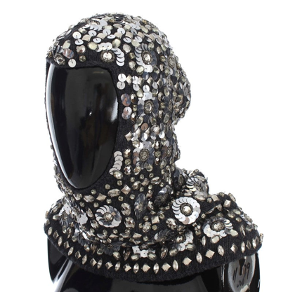 Dolce & Gabbana Grey Crystal Sequin Hood Scarf Hat