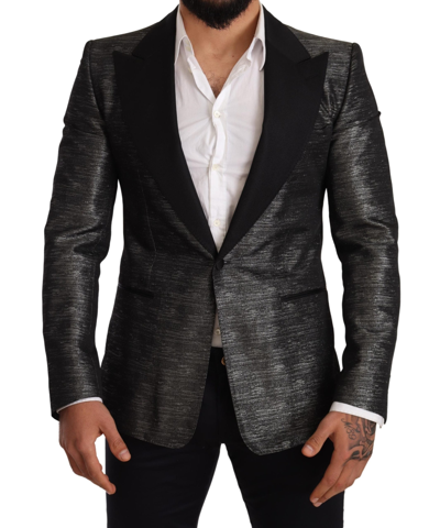 Dolce & Gabbana Grey Metallic Black Slim Tuxedo Blazer