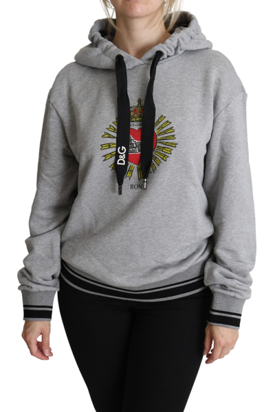 Dolce & Gabbana Grey Printed Hooded Exclusive Logo Jumper