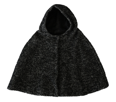Dolce & Gabbana Grey Tweet Wool Shoulder Hat Hooded Scarf
