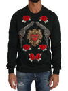 Dolce & Gabbana Green Crystal Heart Roses Gun Sweater In Green