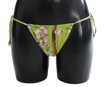 Dolce & Gabbana Green Floral Bikini Bottom Swimwear Beachwear