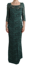 Dolce & Gabbana Green Floral Crystal Ricamo Sheath Dress In Green