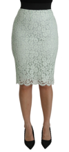 DOLCE & GABBANA DOLCE & GABBANA GREEN LACE PENCIL HIGH WAIST  COTTON MINT WOMEN'S SKIRT