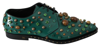 DOLCE & GABBANA DOLCE & GABBANA EMERALD LEATHER DRESS SHOES WITH CRYSTAL WOMEN'S ACCENTS