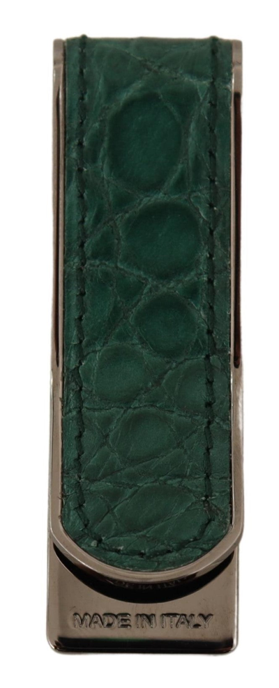 Dolce & Gabbana Green Leather Silver Brass Mens Cash Clasp Money Clip