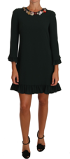 Dolce & Gabbana Crystal Green Stretch A-line Short Dress In Green