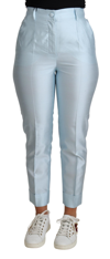 DOLCE & GABBANA DOLCE & GABBANA LIGHT BLUE SILK CROPPED TAPERED TROUSER WOMEN'S PANTS