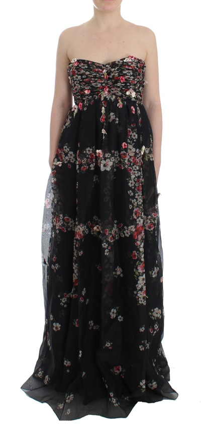 Dolce & Gabbana Masterpiece Black Floral Print Silk Runway Dress