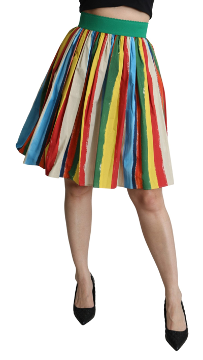 Dolce & Gabbana Multicolor Pleated Striped A-line High Waist Skirt