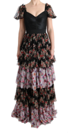 Dolce & Gabbana Multicolor Silk Stretch Floral Shift Long Dress In Multicolor