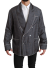 Dolce & Gabbana Navy Blue Patterned Double Breasted Coat Jacket In Blue