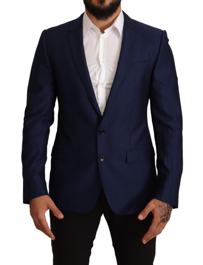 Dolce & Gabbana Navy Blue Slim Fit Jacket Martini Blazer In Light Blue