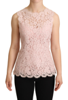 Dolce & Gabbana Pink Floral Lace Sleeveless Tank Blouse Top In Pink