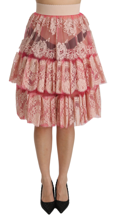 DOLCE & GABBANA DOLCE & GABBANA ELEGANT PINK LACE HIGH-WAIST WOMEN'S SKIRT