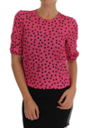 DOLCE & GABBANA DOLCE & GABBANA PINK POLKA DOTTED SILK WOMEN'S BLOUSE