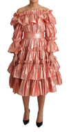 Dolce & Gabbana Pink Ruffled Dress Silk Cotton Gown Dress In Pink