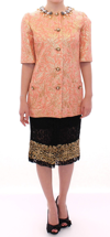 Dolce & Gabbana Pink Silk Brocade Crystal Jacket Coat In Pink