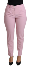 Dolce & Gabbana Pink Virgin Wool Stretch Tapered Trouser Pants In Pink