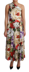 Dolce & Gabbana Print Silk Stretch One Shoulder Dress Floral In Multicolor