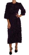 Dolce & Gabbana Purple Fringe Midi Sheath Dress In Purple