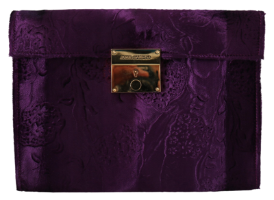 Dolce & Gabbana Purple Velvet Leather Women Document Briefcase Bag