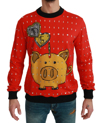 DOLCE & GABBANA DOLCE & GABBANA RED CRYSTAL PIG OF THE YEAR MEN'S SWEATER