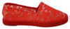 Dolce & Gabbana Red Lace Cotton Espadrilles Flats Shoes In Red