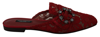 DOLCE & GABBANA DOLCE & GABBANA RED LACE CRYSTAL SLIDE ON FLATS WOMEN'S SHOES
