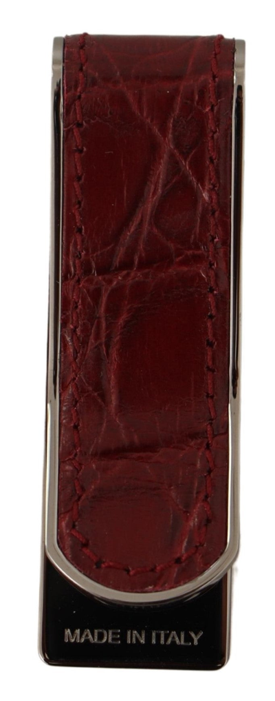 Dolce & Gabbana Red Leather Silver Brass Mens Cash Holder Money Clip