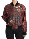 DOLCE & GABBANA DOLCE & GABBANA RED LEOPARD BOMBER LEATHER JACKET WITH CRYSTAL WOMEN'S BUTTONS